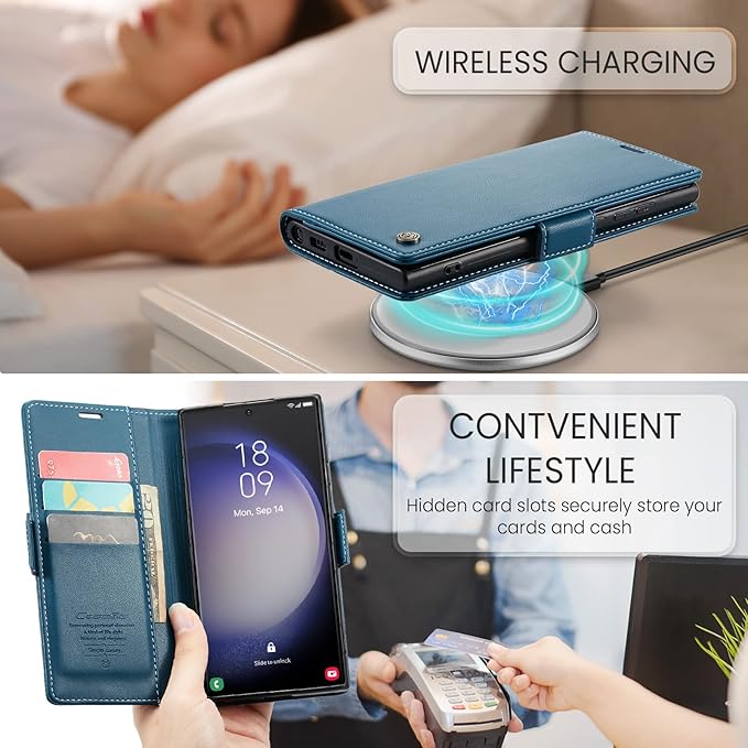 Case for Samsung Galaxy S23 Ultra Wallet Case, RFID Blocking PU Leather Flip Folio Cover Card Holder Kickstand Shockproof Phone Case Compatible with Samsung Galaxy S23 Ultra, Blue