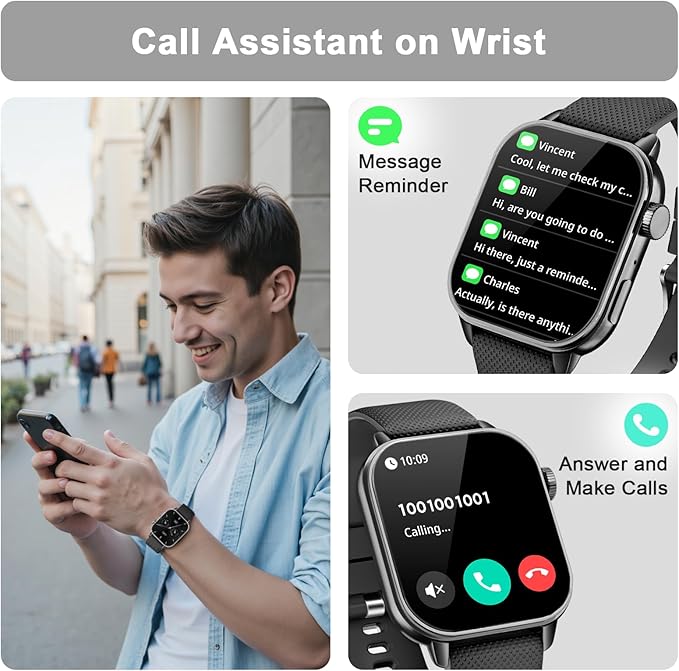 Smart Watches for Men Women, 1.85'' AMOLED HD Fitness Tracker with 100+ Sports Modes, Smartwatches with Bluetooth Call/Heart Rate/Sleep Monitor/Pedometer, IP68 Waterproof Watch for Swimming, Black