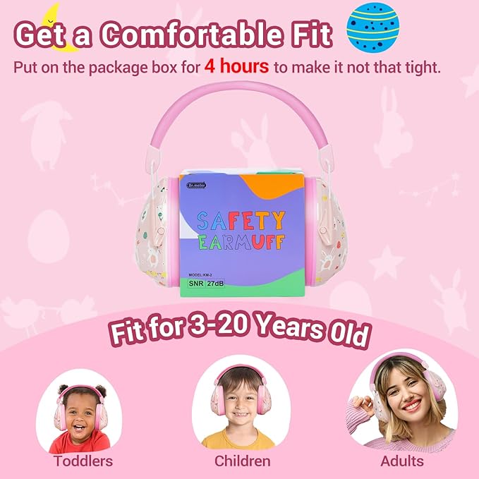 Dr.meter Ear Muffs for Noise Reduction: 27SNR Noise Cancelling Headphones for Kids Adults - Toddler Kids Ear Protection for Monster Truck, Autism Sensory, Mowing, Concerts, Fireworks- Pink