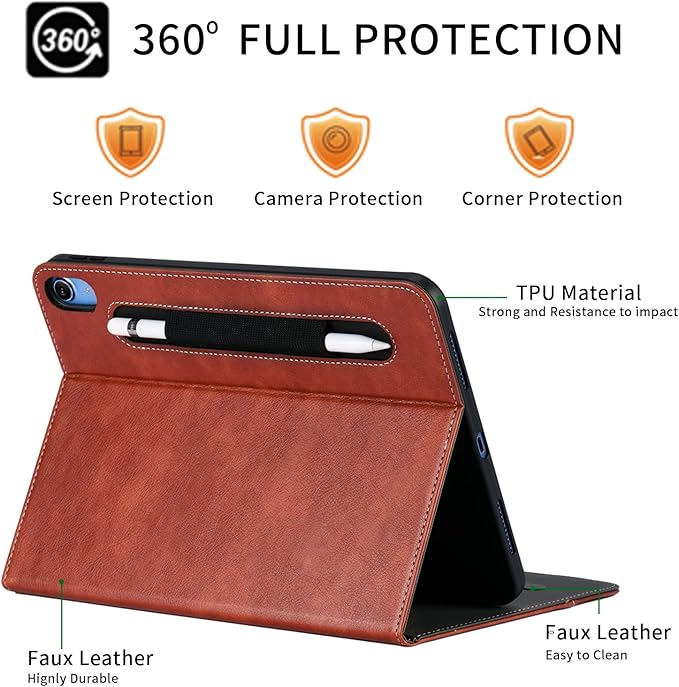 HFcoupe for iPad A16 11th / 10 Gen Case (2025 11 inch & 2022 10.9), Multi-Angle Viewing Stand Folio Cover with Magnetic Closure & Pocket, Auto Sleep/Wake Protective Folio, Tan