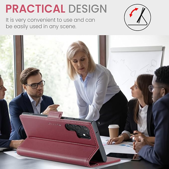 Case for Samsung Galaxy S23 Ultra Wallet Case, RFID Blocking PU Leather Flip Folio Cover Card Holder Kickstand Shockproof Phone Case Compatible with Samsung Galaxy S23 Ultra, Red