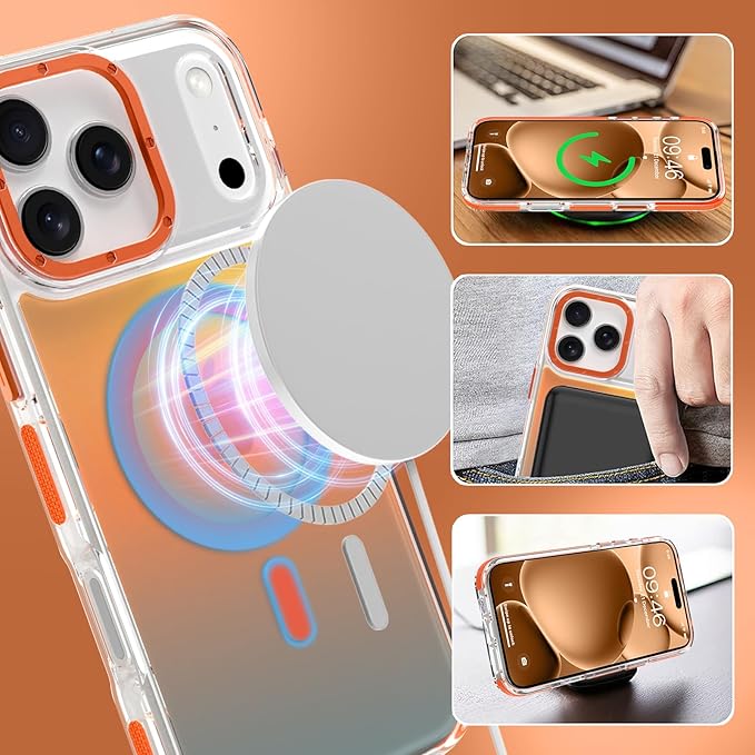 MOWIME Magnetic Case for iPhone 17 Pro Max [Compatible with Magsafe] [Cute Fashion Fluorescent Design] [1 Screen Protector] Slim Translucent Matte Case for iPhone 17 Pro Max 6.9" 2025, Orange