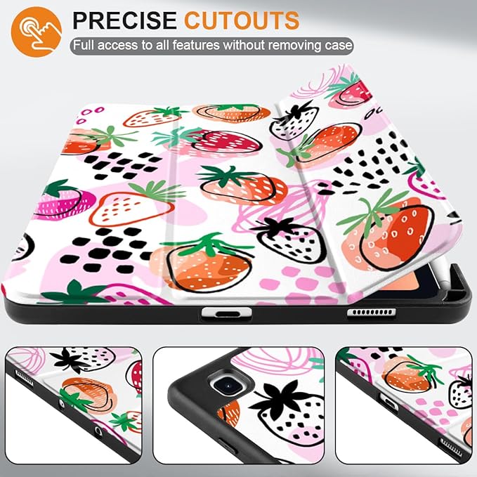 DONGKE Case for Samsung Galaxy Tab S6 Lite 10.4 Inch 2024/2022/2020, Trifold Stand + S Pen Holder + Auto Wake/Sleep + Soft TPU Protective Stand Back Cover, Strawberry