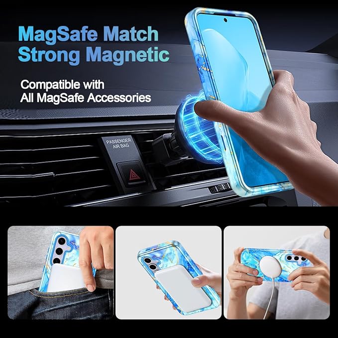 Casetego for Galaxy S25 FE Case,Compatible with MagSafe,[Military Grade Drop Test] Full Body Protection Slim Shockproof Rugged Marble Women Case for Samsung Galaxy S25 FE 6.7 inch,Light Blue