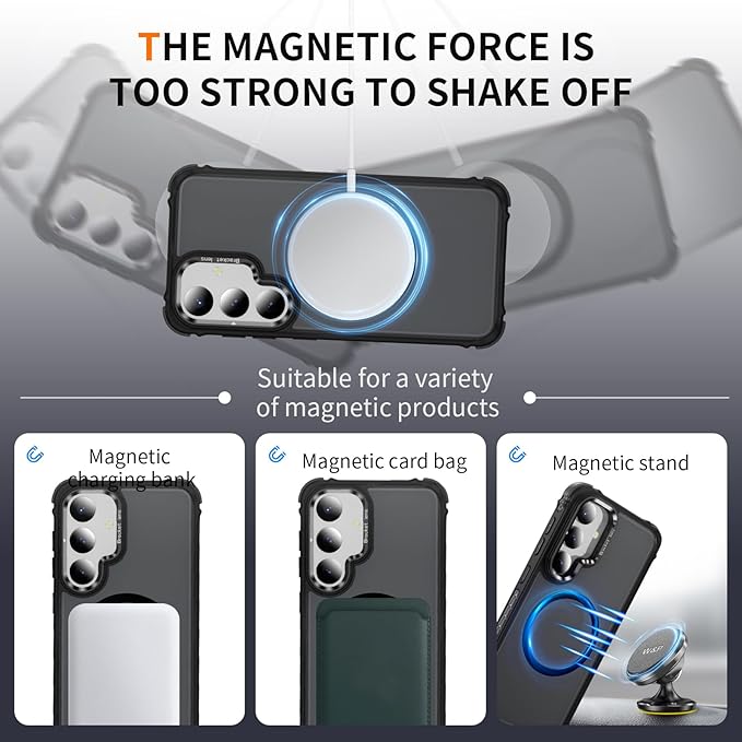 Magnetic for Samsung Galaxy S25 Plus Case/S24 Plus Case Black Fit for MagSafe Military-Grade Shockproof Protection Adjustable Kickstand Slim Matte Anti-Fingerprint Cover Men Women