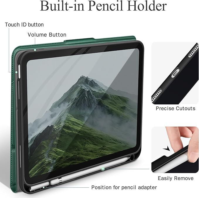 auaua Case for iPad (A16) 11th Generation 11 Inch 2025, iPad 10th Generation 10.9 Inch 2022, with Pencil Holder and Pocket, Typing Angle Muti-Stand Magnetic Closure Auto Sleep/Wake (Green)