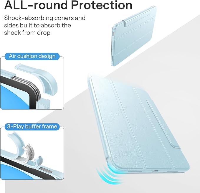 SPARIN Case for iPad A16 11th/10th Generation 2025/2022 (11"/10.9") with Pencil Holder, Magnetic Detachable Hybrid Stand, Portrait/Landscape Angle, Clear Protective Case, Auto Wake/Sleep-Blue