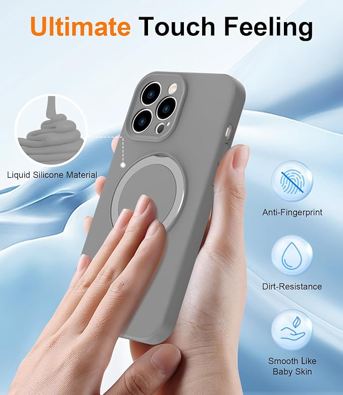 ZHK Liquid Silicone Designed for iPhone 14 pro max Case with Magnet Stand, [Precise Camera Lens Protection][Mil-Grade Drop Shockproof][Soft Anti-Scratch Microfiber Lining] Slim Fit Cover, Grey