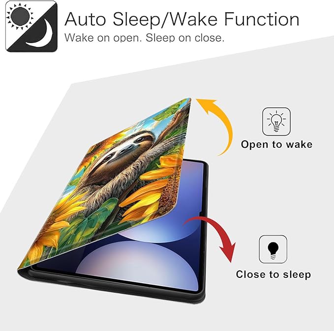 Case for Samsung Galaxy Tab S10 Plus/ S9 FE Plus/ S9 Plus 5G Tablet 12.4'', Slim PU Leather Stand Cover with Auto Wake/Sleep, Multi-Angle Viewing & Shockproof, Cute Sloth