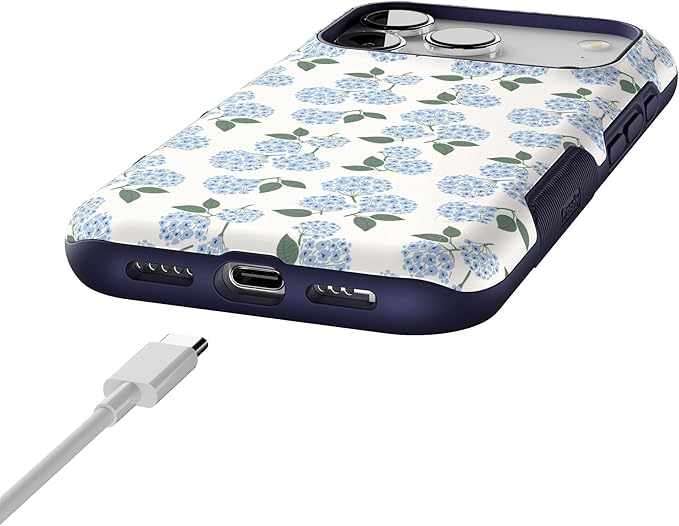 Casely iPhone 17 Pro Case | Nantucket Cottage | Blue Hydrangea | Bold Protective Design | Compatible with MagSafe