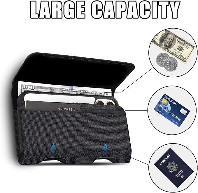 for iPhone 17 Pro Max Holster, BECPLT Nylon Holster Pouch Belt Clip Case and Loops Holder Cover for iPhone Air 16/15/14/13/12/11 Pro Max Galaxy S25 Plus S24+ Black