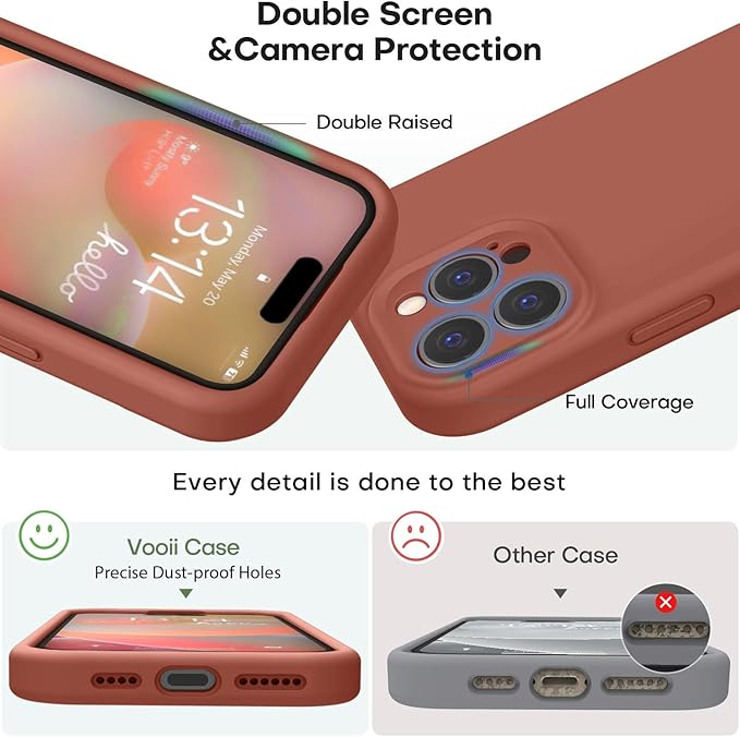 Vooii Compatible with iPhone 16 Pro Max Case, Liquid Silicone Upgrade [Camera Protection] [Soft Anti-Scratch Microfiber Lining] Shockproof Phone Case for iPhone 16 Pro Max 6.9 inch - Caramel