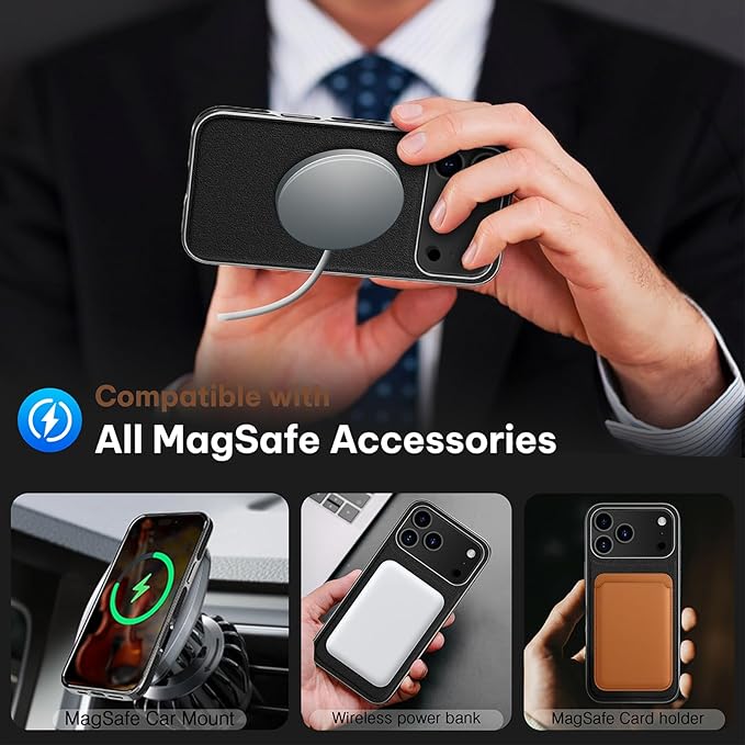 LOHASIC Compatible with MagSafe for iPhone 17 Pro Max Case, Classic Business Leather with Metal Trim Design, Rugged Grip Protective Magnetic Case for iPhone 17 ProMax 6.9" 2025 - Black