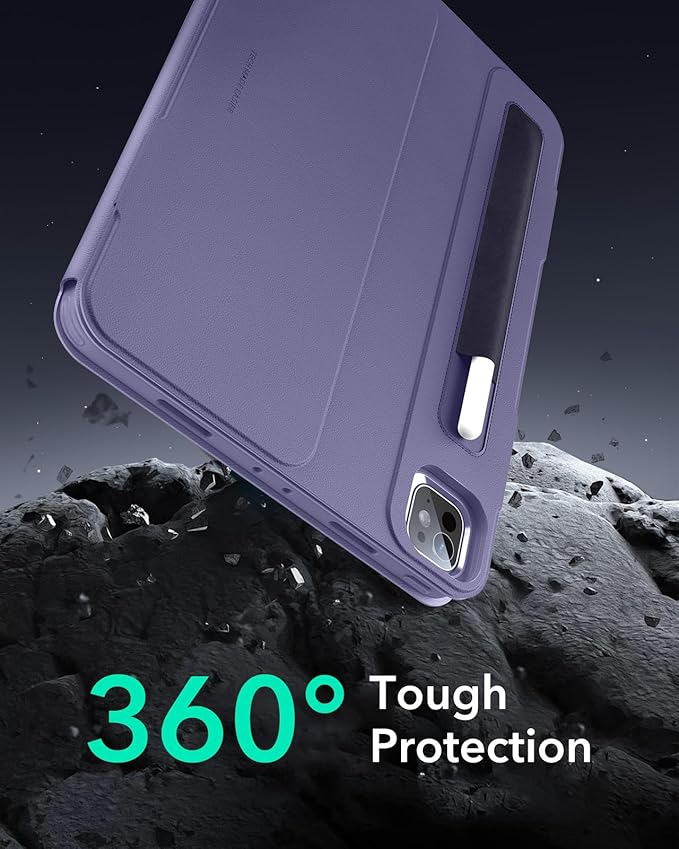 ESR for iPad Pro 13 Inch Case M4(2024), iPad Pro 13 Rotating Case with Removable Magnetic Cover, Adjustable Portrait/Landscape Stand with Raised Screen View, 9 Standing Angles, Shift Series, Purple