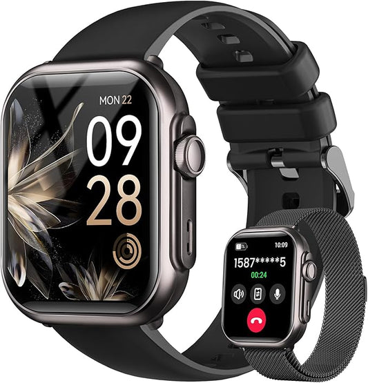Smart Watch for Women for iPhone&Android: 100 Day+Battery Life, Smart Watch Bluetooth Call with 24/7 SpO2 Sleep Heart Rate Monitor, IP68 Waterproof,Fitness Tracker with 120+Sport,Reloj Black 2 Bands