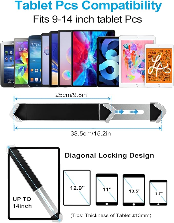 woleyi Anti Theft Tablet Kiosk Stand for 9"-14" Tablet, Security iPad Desk Floor Stand, Heavy Duty Tablets POS Display Mount with Lock and Key, Compatible iPad Pro 13/Air, Surface Pro/Go, Galaxy Tabs