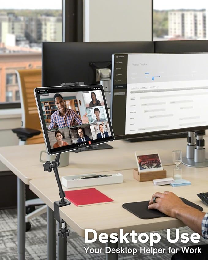 16" Tablet Stand Holder for Desk, Under Cabinet, Shelf, Bed, [Metal Arm] 360° Adjustable Tablet Holder Clamp Compatible with iPad Pro/Air/Mini, Kindles, Fire HD, Galaxy Tabs and All 4.7-16" Tablets