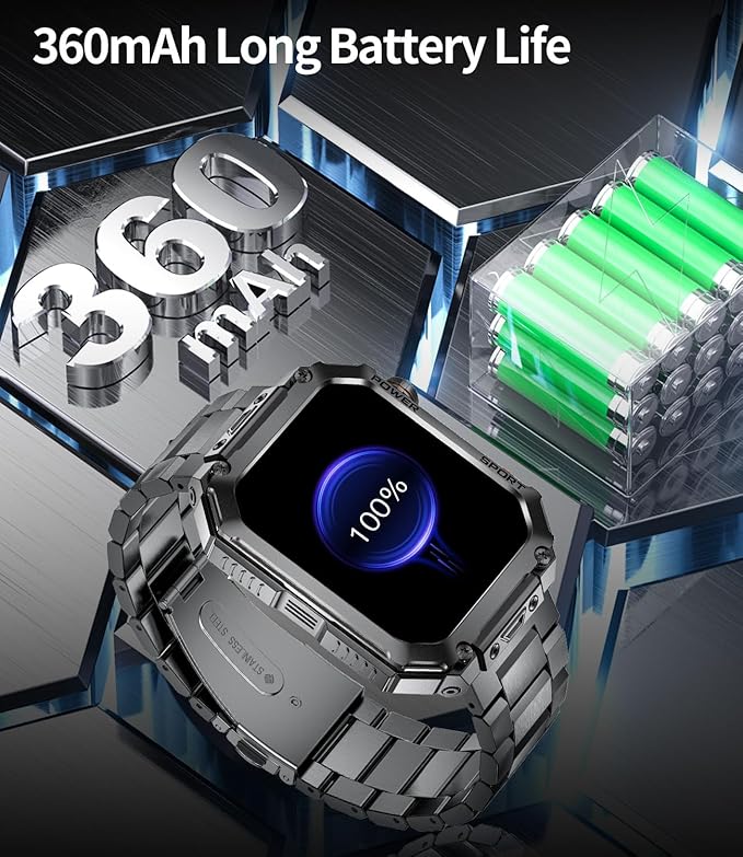 LIGE Military Smart Watches for Men, 1.96'' HD Screen Smartwatch with Answer Make Call, Metal Smart Watch for iOS Android Phone, Fitness Tracker with Heart Rate Sleep Monitor, 5ATM Waterproof