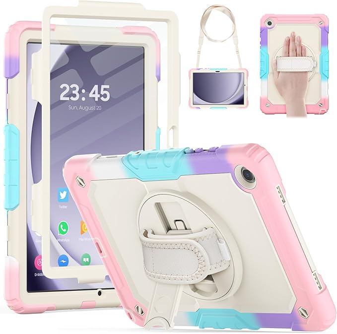 HXCASEAC Case for Samsung Galaxy Tab A9+ Plus 11 Inch, Protective with Screen Protector/Hand Strap/Pen Holder, Sturdy Shockproof Galaxy A9 Plus Tablet Case 2023 SM-X210/X216/X218 - Pink