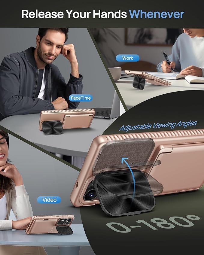 for Samsung Galaxy S25 Ultra Case with Card Holder & Camera Lens Cover Stand, Military Grade Drop Protection Shockproof Rugged Wallet Protective Phone Case for S25 Ultra 6.9" 2025, Rose Gold