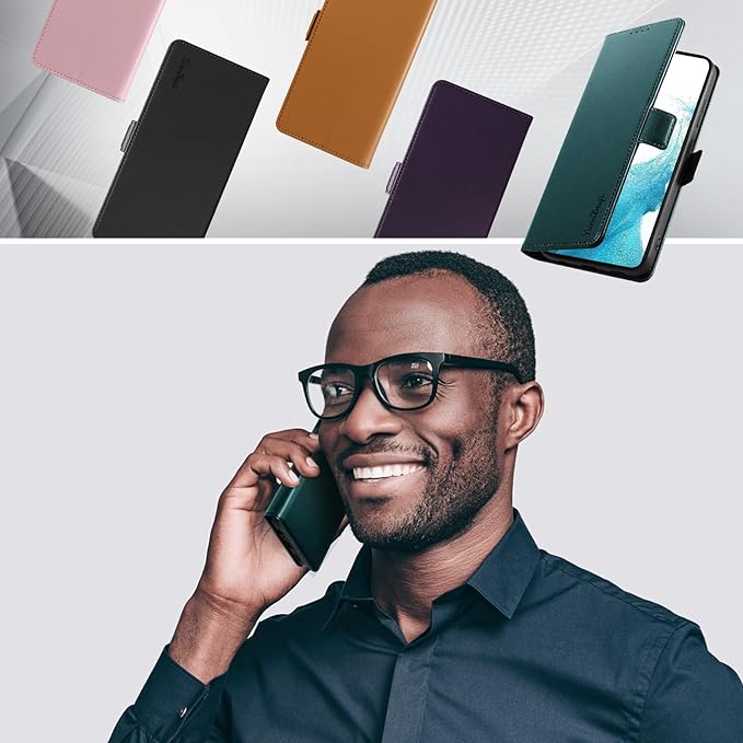 Wallet Flip Case for Samsung Galaxy S22 5G - [RFID Blocking] Luxury PU Leather Card Holder Magnetic Phone Cover with Kickstand,Shockproof Protective Case,Green