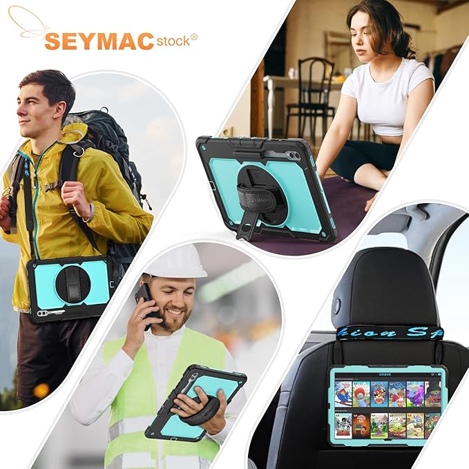 SEYMAC stock Case for Samsung Galaxy Tab S10 Ultra / S9 Ultra Tablet Case 14.6'' Protective with Screen Protector, Pen Holder, 360 Rotate Stand, Hand Strap, Shoulderr Strap, SkyBlue1