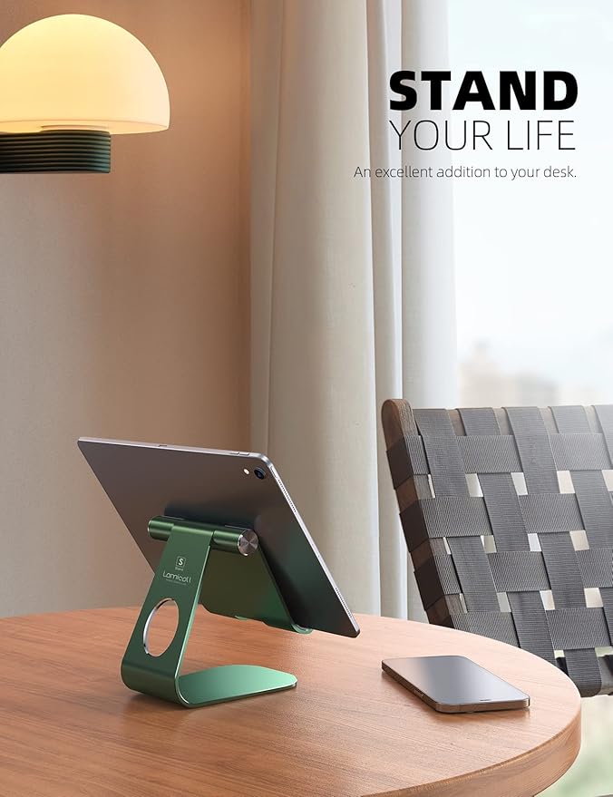 Lamicall Tablet Stand, Adjustable Tablet Holder - Desktop Stand Dock Holder Compatible with 4-13" Tablets Such as iPad Pro 11, 9.7, 10.5, 12.9 Air Mini, Kindle, Tab, iPhone Air 17 Pro Max, Green