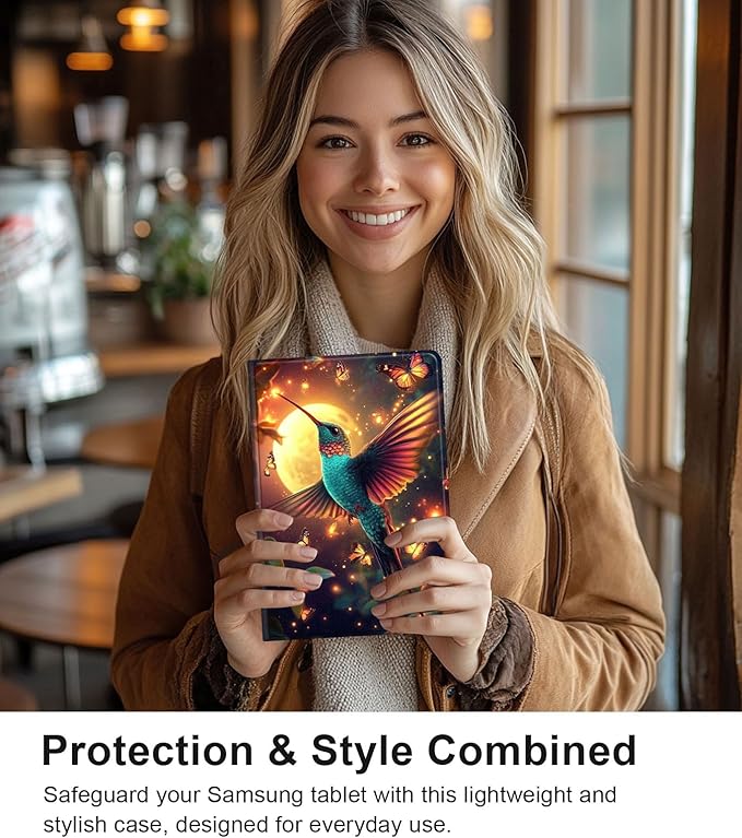 Case for Samsung Galaxy Tab S10 Ultra/Galaxy Tab S9/S8 Ultra 14.6-Inch, Slim PU Leather Stand Cover with Auto Wake/Sleep, Multi-Angle Viewing & Shockproof, Colorful Hummingbird