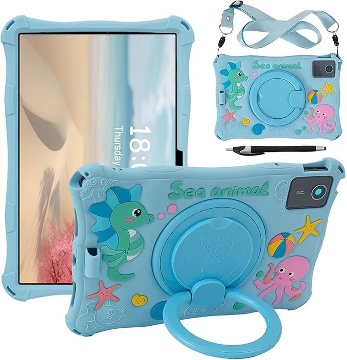 Tablet Case for Lenovo Tab M11 TB330FU 11"/ Pad 2024 TB331FC,Soft Anti-Stress Silicone Case with Rotate Stand/Pencil Holder/Shoulder Strap/Pen for Lenovo Tab M11 11 inch (Sky Blue)