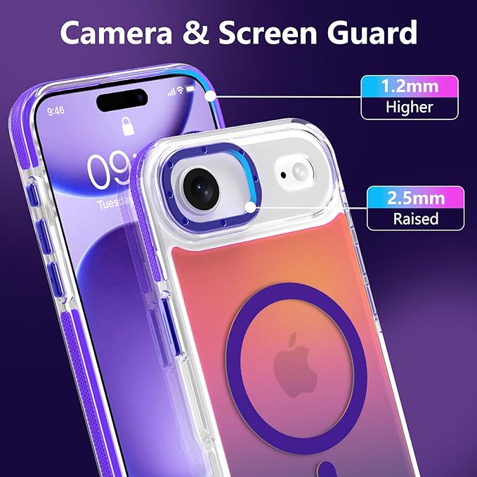 MOWIME Magnetic Case for iPhone Air [Compatible with Magsafe] [Cute Fashion Fluorescent Design] [1 Screen Protector] Slim Translucent Matte Case for iPhone Air 6.5" 2025, Purple