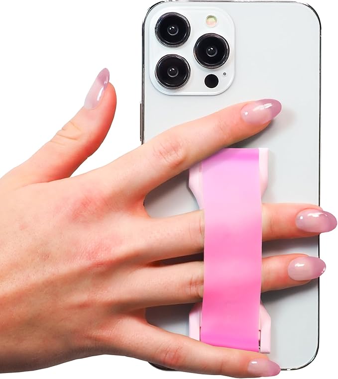 LOVEHANDLE PRO Premium Phone Grip - Silicone Phone Strap - Magnetic Phone Mount and Kickstand for Smartphone and Tablet - Bubblegum Pink Glow Silicone