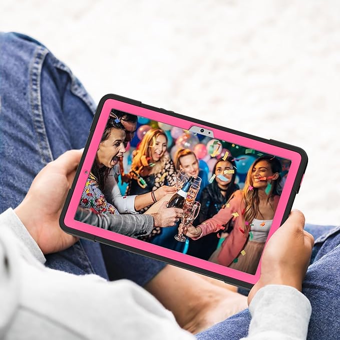 Case for Galaxy Tablet S9 FE & S9 2023 (SM-X710/X718U/X716B/X510/X516B), Soft Silicone & Hard Pc 3-Layer Military Protector Cover for Tab S9 11" with S-Pen Holder Stand case Black+Rose Red