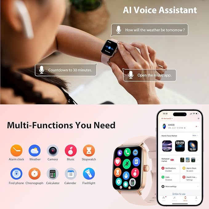 Smart Watch for Women, 2025 New Smartwatch (Answer/Make Call) for iPhone/Android, 1.85" HD Dynamic Dial Fitness Tracker with 110+ Sport Modes, Sleep/Health Monitor, IP68 Waterproof, with 2 Bands