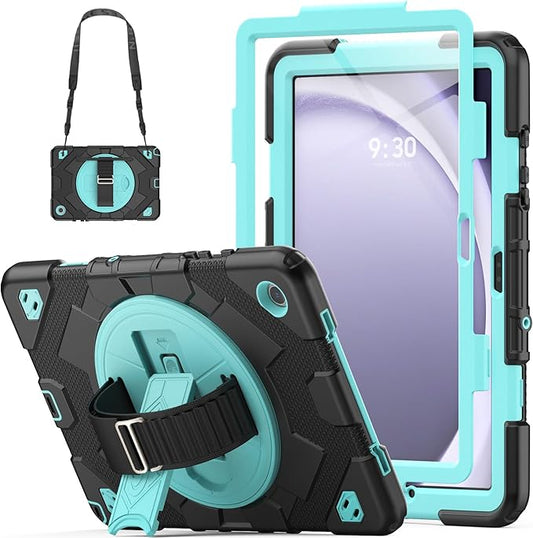 HXCASEAC Case for Samsung Galaxy Tab A9 Plus/A9+ 11 Inch with Screen Protector/Adjustable Hand Strap/Pen Holder, 3-Layer Drop Proof SM-X210/X216/X218 - Light Blue