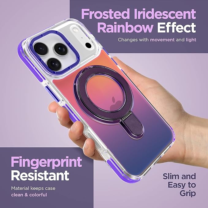 MOWIME Magnetic for iPhone 17 Pro Max Case with Stand [Compatible with Magsafe] [Fashion Fluorescent Design] [1 Screen Protector] Slim Translucent Matte Case for iPhone 17 Pro Max 6.9" 2025, Purple