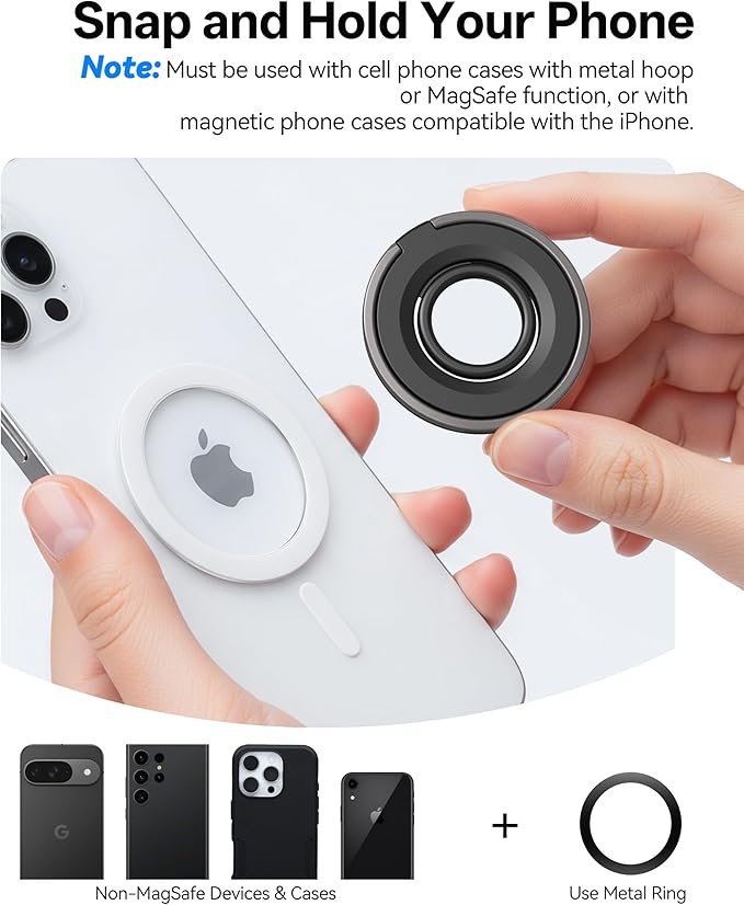 [2025 Newest] Magnetic Phone Grip for MagSafe Ring Holder, Magnet Phone Grip Stand Finger Kickstand Two-Sided Magnetic Compatible with iPhone 17 Pro/Max 16 15 14 13 12 11 Plus&Android
