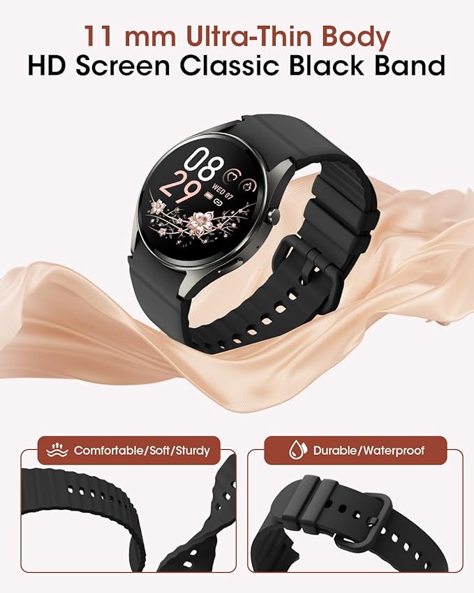 AKUMAKA Smart Watches for Women, 1.26" BT5.3 Smart Watch for Android Phones & iPhones (Make/Answer Calls) (Black)