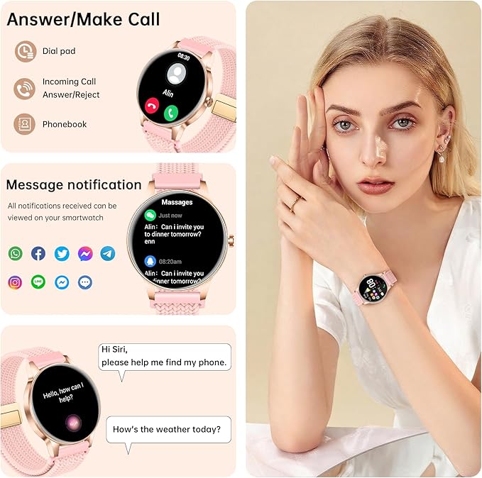 Smart Watch for Women, 1.27'' Touchscreen Activity Trackers with Heart Rate/Sleep Monitor, Make/Answer Calls, 130+ Sport Modes IP68 Waterproof Fitness Watch Smartwatch for iPhone/Samsung/Android