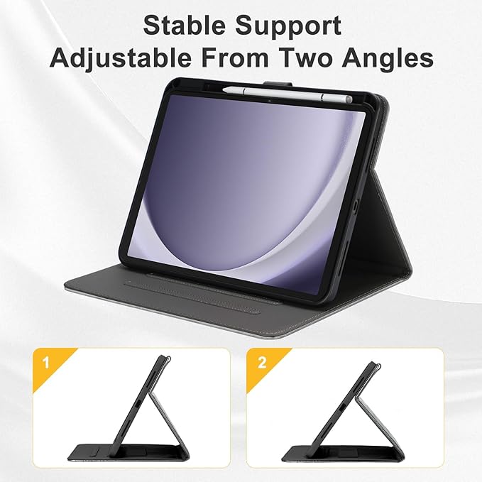 Elegant Case for Samsung Galaxy Tab A9 Plus 11 Inch 2023（Model: SM-X210/X216/X218）, Premium Leather Crocodile Cover | Stand | Card Pockets| Wrist Strap| S Pen Holder (Dark Grey)