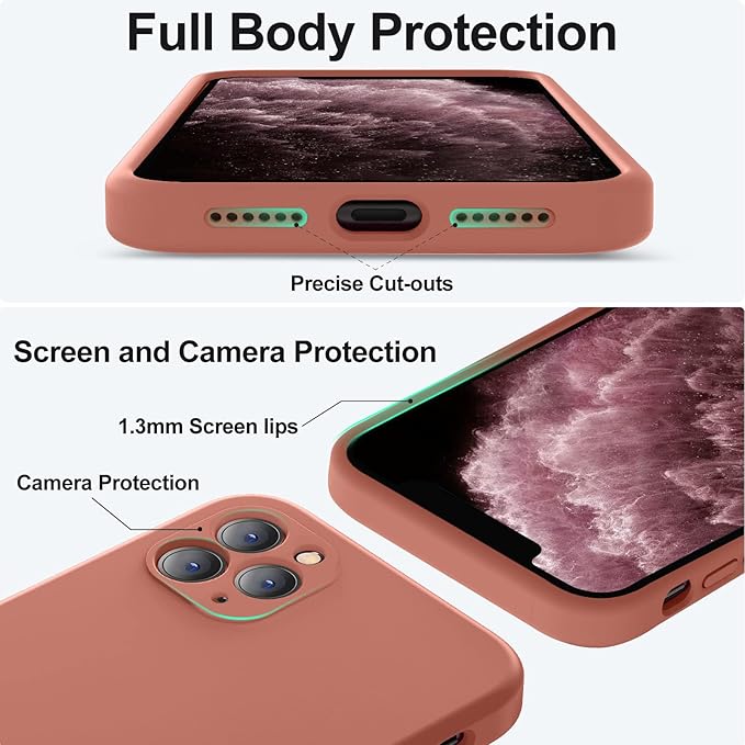 Vooii Compatible with iPhone 11 Pro Case, Upgraded Liquid Silicone with [Flat Edges] [Camera Protection] [Soft Anti-Scratch Microfiber Lining] Phone Case for iPhone 11 Pro 5.8 inch - Caramel