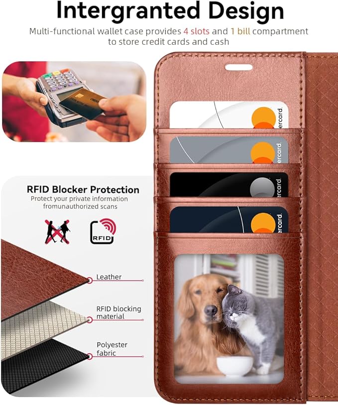 OCASE Compatible with Galaxy S25 Edge Wallet Case, PU Leather Flip Folio Case with Card Holders RFID Blocking Kickstand [Shockproof TPU Inner Shell] Protective Phone Cover 2025, Dark Brown