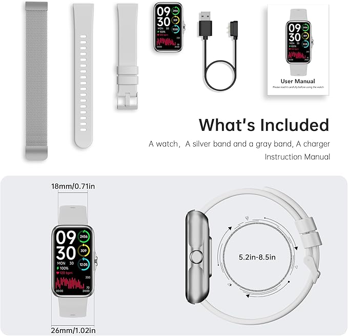 Health Fitness Tracker, Smart Watch with 24/7 Heart Rate and Blood Oxygen Monitor, Sleep Tracker with IP68 Waterproof, Activity Tracker Pedometer Step Counter for Women Men