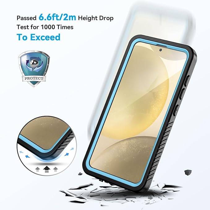 Lanhiem for Samsung Galaxy S24+ Plus Phone Case, IP68 Waterproof Dustproof Case with Built-in Screen Protector, Rugged Full Body Shockproof Protective Cover for Galaxy S24 Plus 6.7 Inch, Light Blue