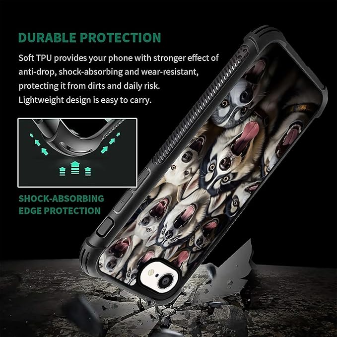 Compatible with iPhone 16e Case,Husky Family Phone Cover for Men/Women,Soft TPU Anti-Skid Thread and Four Corner Anti-Collision Protection Case Compatible with iPhone 16e 6.1inch