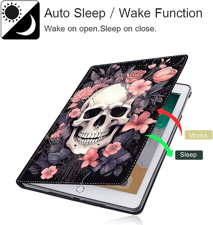 Case for Galaxy Tab A9 Plus ， Auto Sleep/Wake Multi-Angle Viewing Slim Folio Stand Cover for Samsung Galaxy Tab A9+/A9 Plus 11 Inch 2023 (SM-X210/X216/X218), Skull Flower