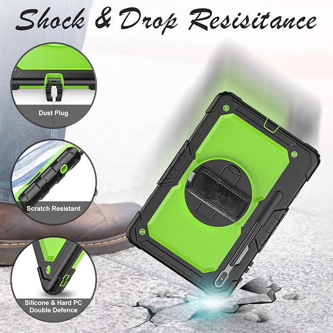 Case for Samsung Galaxy Tab S8 Plus 2022/S7 FE/S7 Plus 5G 12.4-inch Tablet Case Protective [with Screen Protector], Rotatable Kickstand, S Pen Holder, Hand/Shoulder Strap (Green)