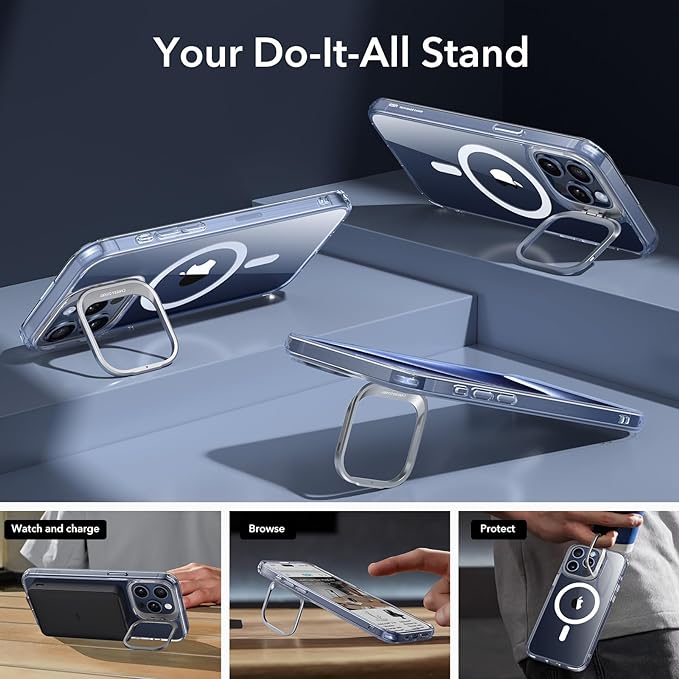 ESR for iPhone 15 Pro Max Case, Compatible with MagSafe, Military-Grade Protective Clear Case for iPhone 15 Pro Max,Built-in Stash Stand Phone Case, Scratch-Resistant Back Cover, Classic Series,Clear