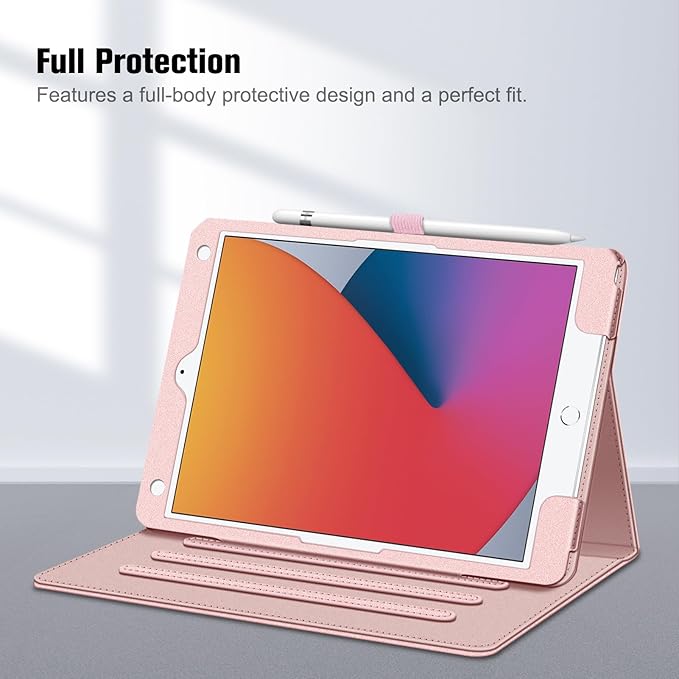 Fintie Case for iPad 9th / 8th / 7th Generation (2021/2020/2019) 10.2 Inch - [Corner Protection] Multi-Angle Viewing Stand Cover with Pocket & Pencil Holder, Auto Sleep Wake, Rose Gold