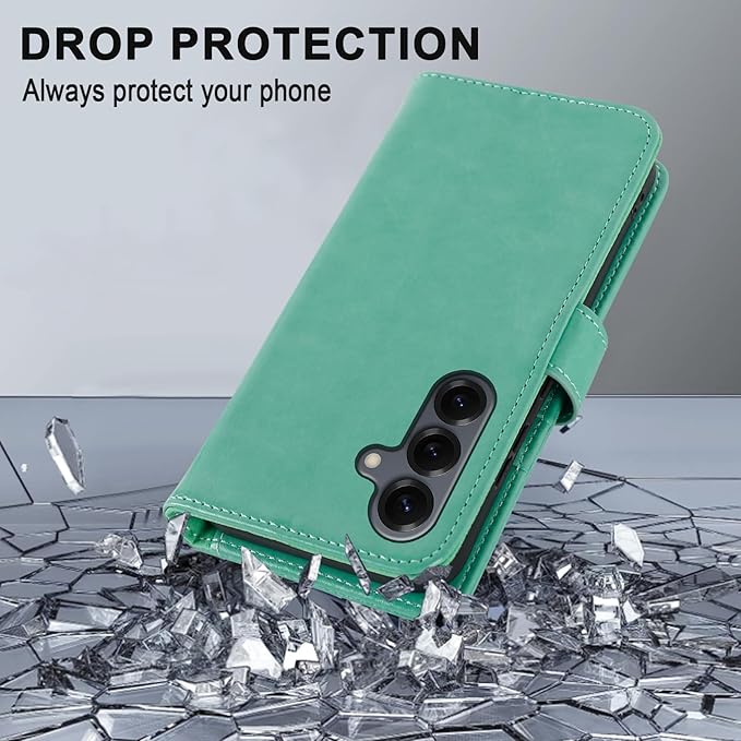 MONASAY Wallet Case Fit for Samsung Galaxy S25+ Plus 5G, [Lens & Glass Screen Protector Included] [RFID Blocking] Flip Folio Leather Cell Phone Cover with Credit Card Holder, 6.7 inch, Mint