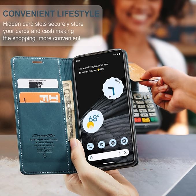 for Google Pixel 7 Case, Flip Wallet Leather Case with Card Holder Magnetic Closure Shockproof Kickstand Protective Phone Cases Cover for Google Pixel 7,Blue-Green